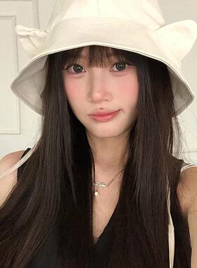 秋冬季甜美可爱猫耳双面戴渔夫帽女出游遮阳防晒帽子可折叠1009z