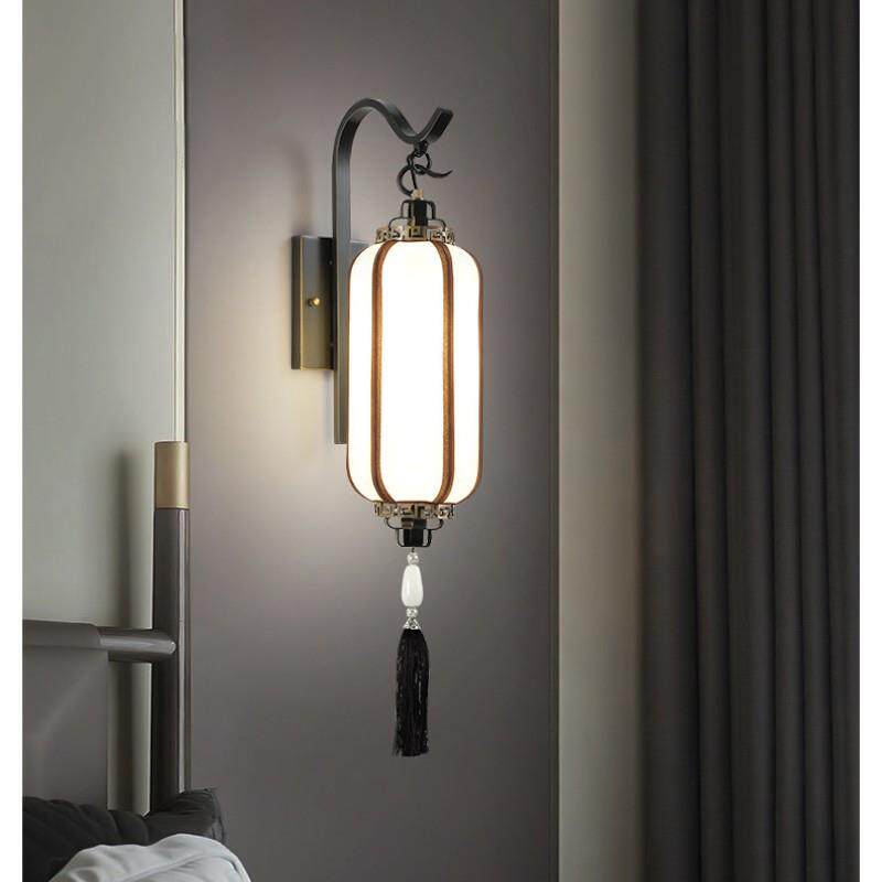 全铜新中式屋檐灯笼壁灯卧室床头灯古风创意艺术过道走廊装饰铜灯