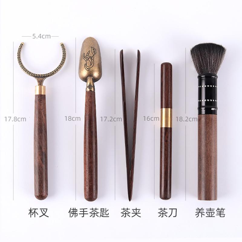 羊脂玉白瓷茶道六君子黑檀实木茶夹养壶笔整套装功夫茶具配件家用
