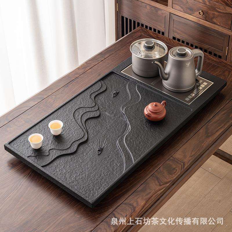 千帆天然乌金石茶盘家用带电磁炉一体新款简约现代高端轻奢石茶海