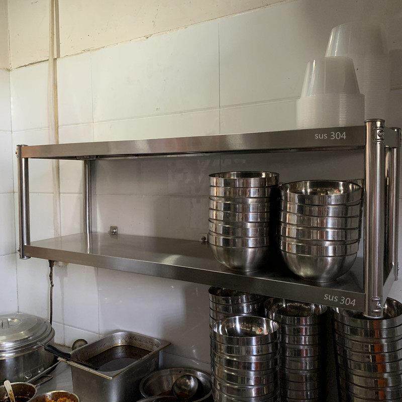 304厨房不锈钢二层壁挂置物架碗架调味罐架锅吊架饭店墙上架收纳