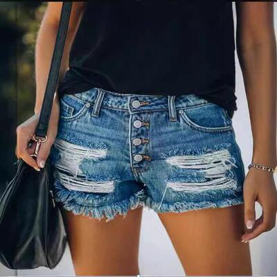 Summer hot denim shorts women ripped jeans破洞流苏牛仔短裤女