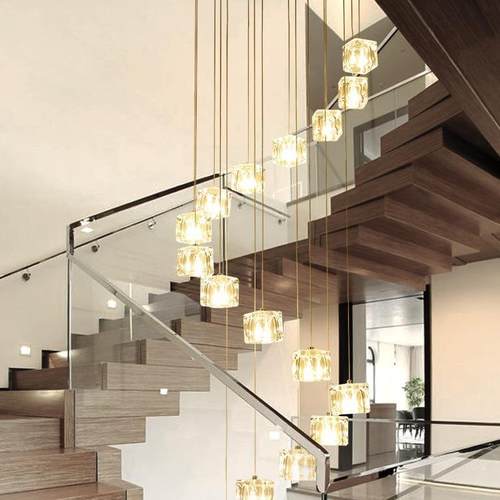 旋转复式楼梯吊灯长吊灯现代简约别墅跃层loft公寓中空客厅大吊灯