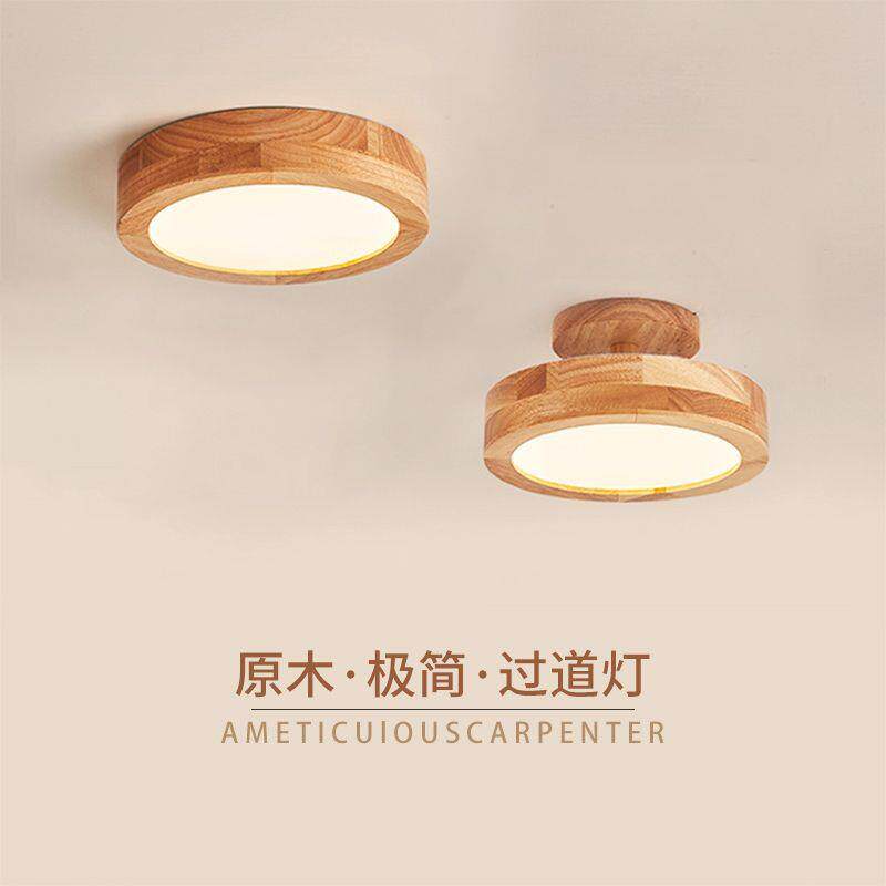 简约北欧实木圆形过道灯门厅入户玄关走廊衣帽间天花装饰led灯具