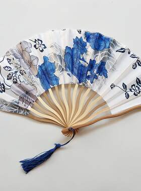 【精品收藏】江户日本和风扇子 竹柄折扇 青花瓷中国情怀