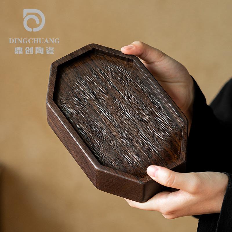 黑檀木整木壶承 机雕干泡台小茶台实木壶承茶壶托养壶垫茶盘原木