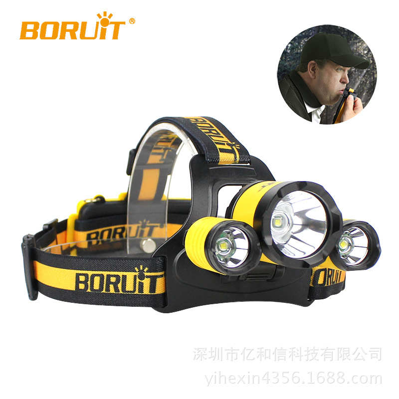 BORUiT新款头灯Headlamp 3LED大功率强光远射 USB充电头灯厂家