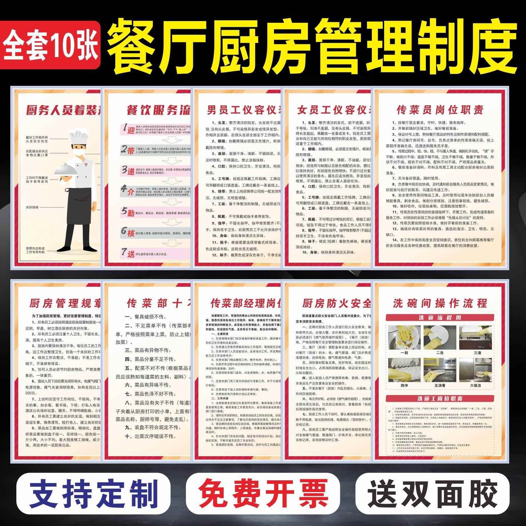 酒店餐厅厨房4D管理规章制度牌条例餐厅服务员操作规范仪容仪表洗