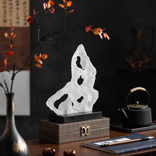 新中式半透明磨砂异型创意摆件展厅中古书房茶室茶桌装饰品摆设