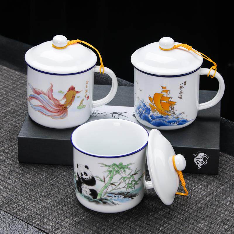 陶瓷马克杯大容量带盖子水杯覆古茶缸家用办公个人杯支持定LOGO