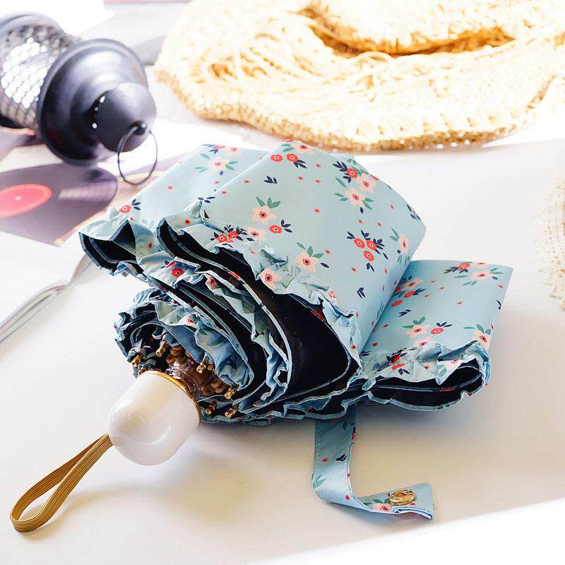 田园碎花五折八骨超轻迷你可携式口袋伞女黑胶抗UV遮阳伞upf50+