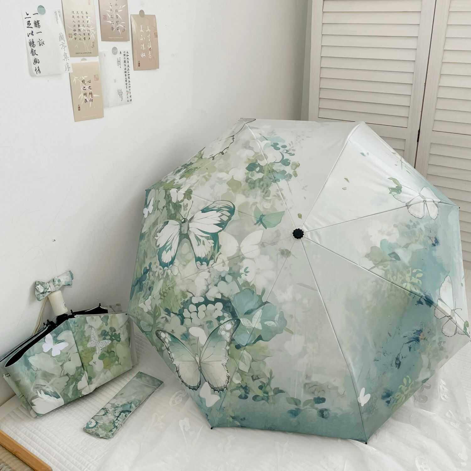 高颜值全自动晴雨两用伞黑胶防晒抗UV男女学生小巧可携式遮阳伞