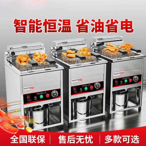 浩玮电热大容量立式油炸锅炸鸡排机器双缸恒温油条机