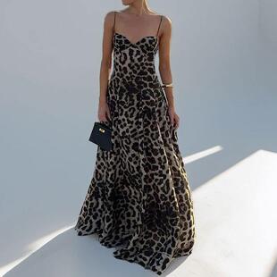 Women's Leopard Print Cami Dress Fashion Chic Elegant