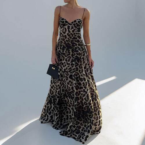 Women's Leopard Print Cami Dress Fashion Chic Elegant