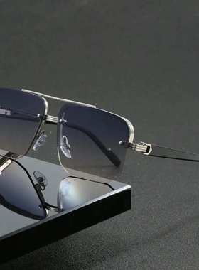 2025跨境热款双粱方形太阳镜欧美个性简约半框飞行员时尚墨镜男女