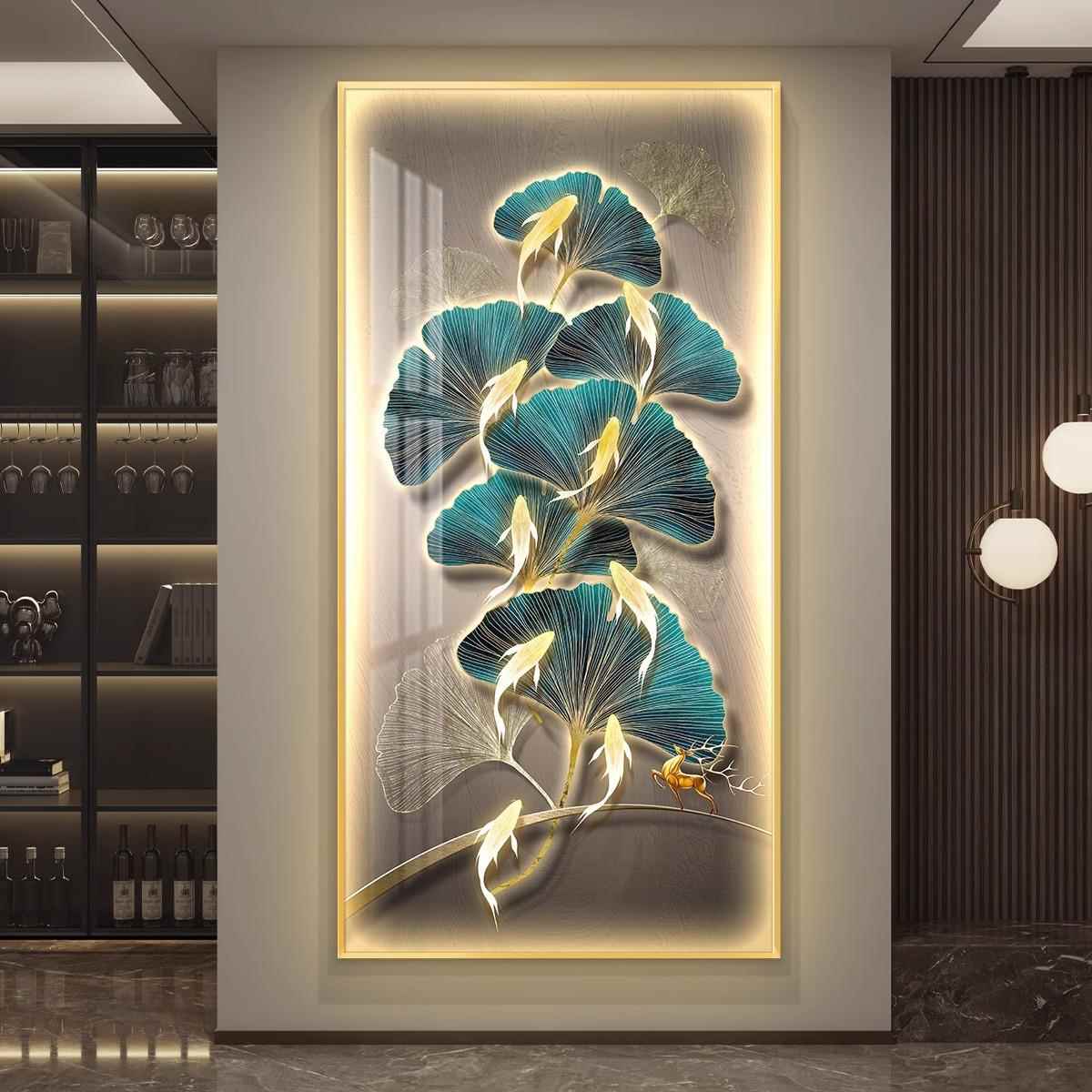 led带灯入户玄关装饰画走廊过道简约现代挂画银杏壁画装饰画