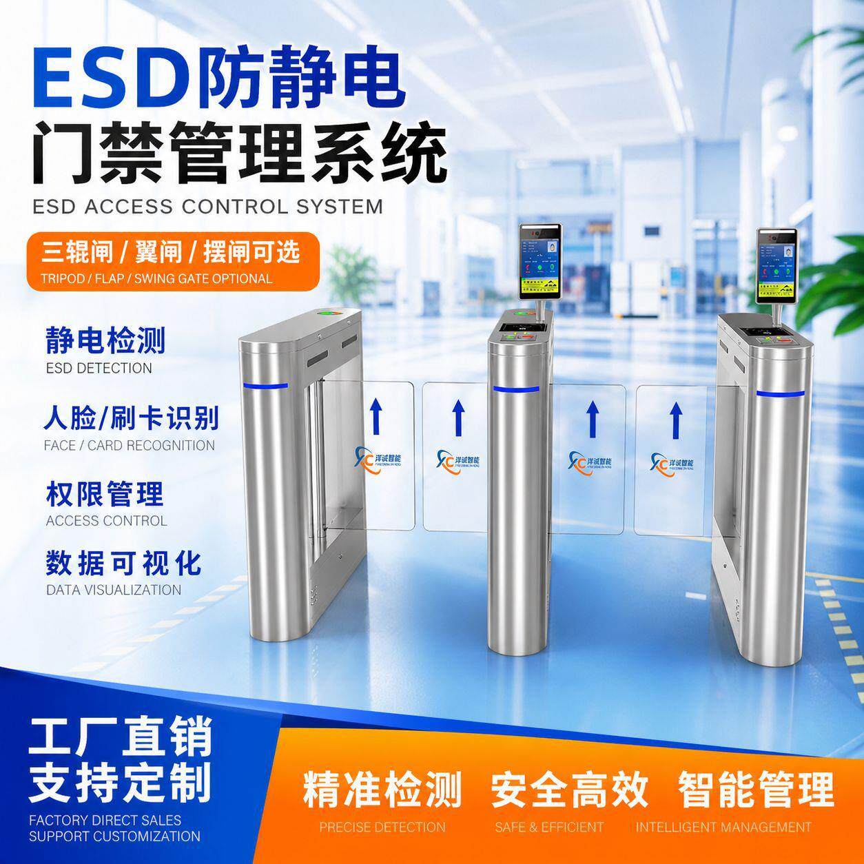 门禁闸机数显阻值测试仪摆闸三辊闸翼闸人体综合静电检测智能闸机
