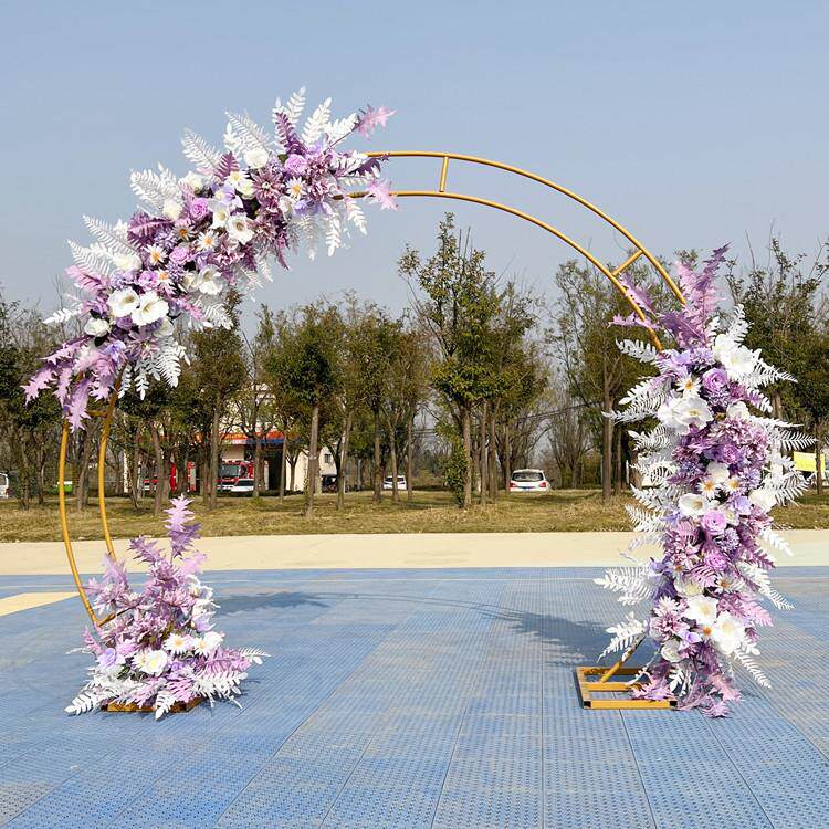 新款婚庆道具圆形双杆花门仿真花户外铁艺背景装饰圆弧形拱门架子