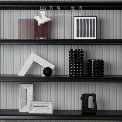 现代简约样板间书房书柜几何高级感样板房展厅客厅软装饰品小摆件