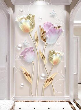 5d玄关简约现代 壁纸壁画走廊过道客厅背景 8d立体竖版装饰画16d