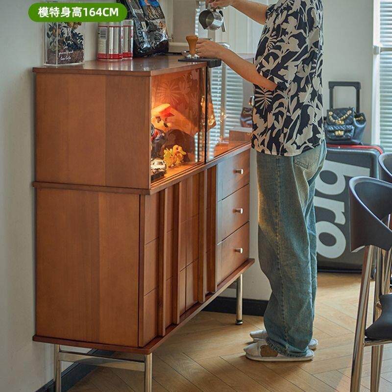 复古实木柜子矮柜收纳餐边边柜玻璃酒柜客厅展示柜中古斗柜置物柜