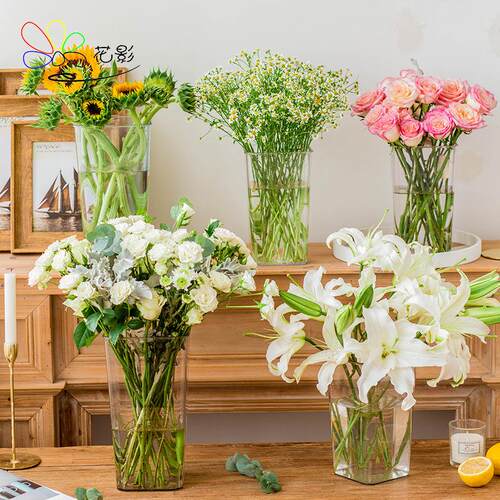 轻奢透明亚克力方形养花桶醒花装泡花塑料家用花店插花用品