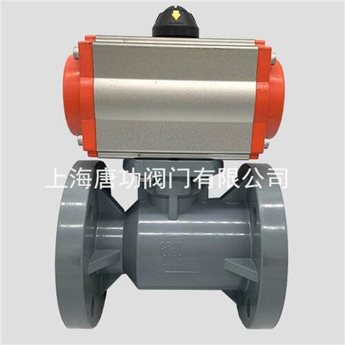 CPVC高平台气动法兰球阀 PVC-C耐酸碱自动气动塑料球阀Q641F-16C