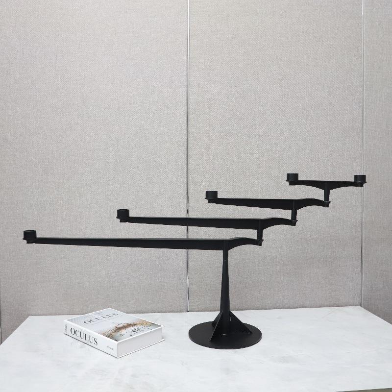 现代创意金属黑色旋转大烛台摆件样板房客厅餐厅桌面装饰品工艺品