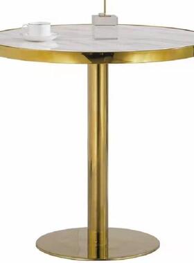 小巧不锈钢郁金圆盘岩板餐桌奶茶娱乐场所桌台餐桌岩板MT-203轻奢