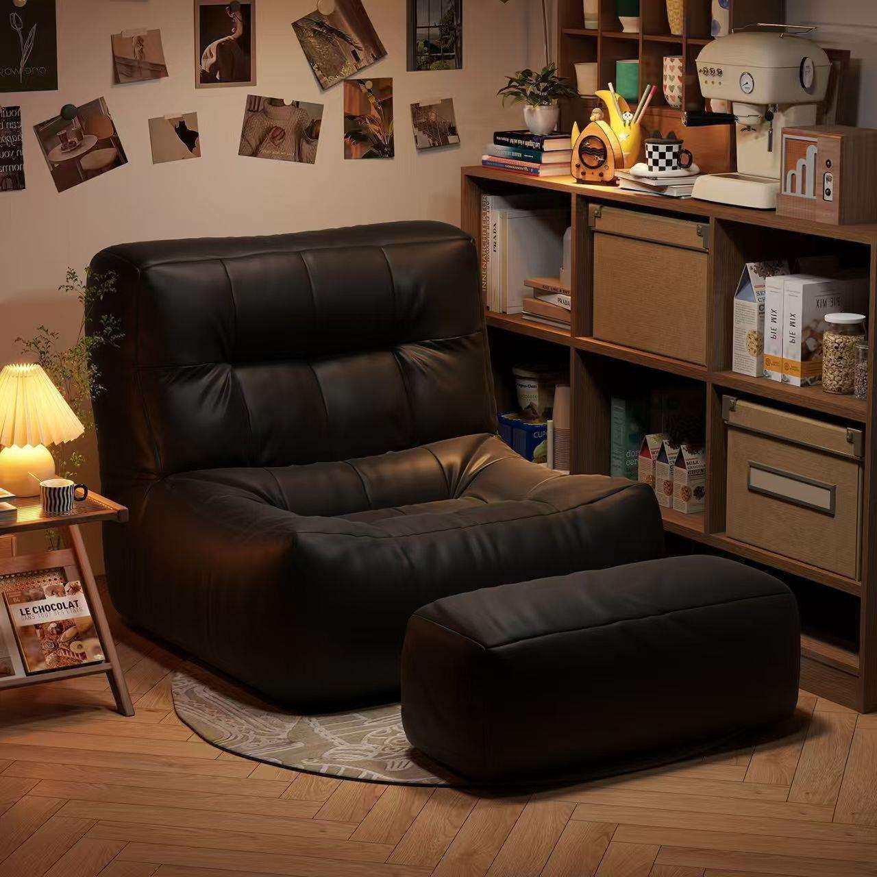 懒人沙发单人榻榻米复古黑色沙发椅卧室阳台客厅网红房间休闲椅子