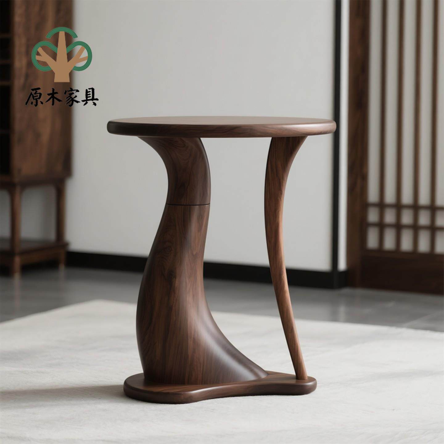 新中式实木边几圆形角几小户型沙发边桌现代简约客厅家用沙发边几