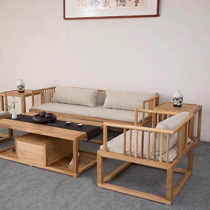 新中式全实木沙发北方榆木简约小户型客厅单人沙发原木色家具橡木