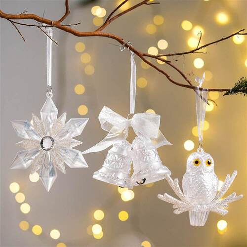 Christmas Tree Decor Clear Glitter Snowflake Bell Ornament
