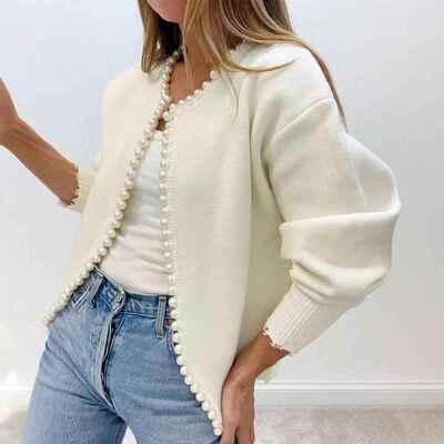 Susan Women Plain Sleeve Knit Cardigan Fitting Casual Fall