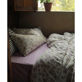 小米馍馍丨碎花颂丨紫色清新纯棉双层纱床单被套床品套件三四件套