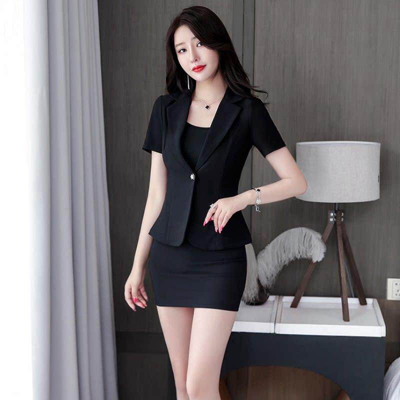 气质性感短袖足疗工衣女足浴技师工作服酒店前台西服套装裙子