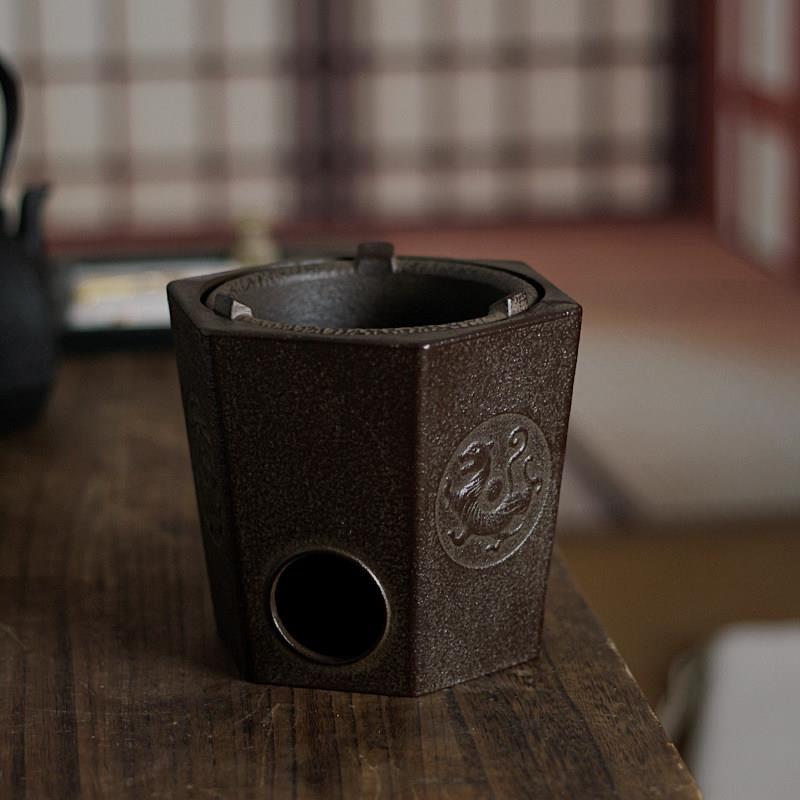 古风茶道铸铁炭炉四圣兽围炉煮茶炉木碳炉子功夫茶具风炉火钵凉炉