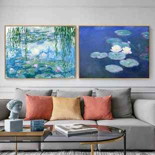 莫奈睡莲挂画世界名画客厅艺术感油画书房玄关日出印象风景装 饰画