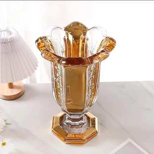 高档镀金花瓶珐琅彩工艺装饰客厅玄关插花软装玻璃高脚花瓶家居
