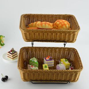 双层面包篮水果筐多层蛋糕点心托盘塑料仿藤编织竹筐食品收纳篮筐