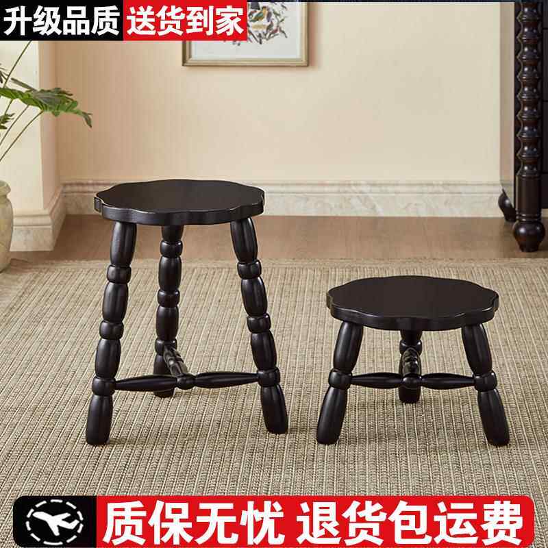 实木凳子圆形矮凳换鞋凳梳妆凳家用床头小边几儿童小凳子三脚椅子