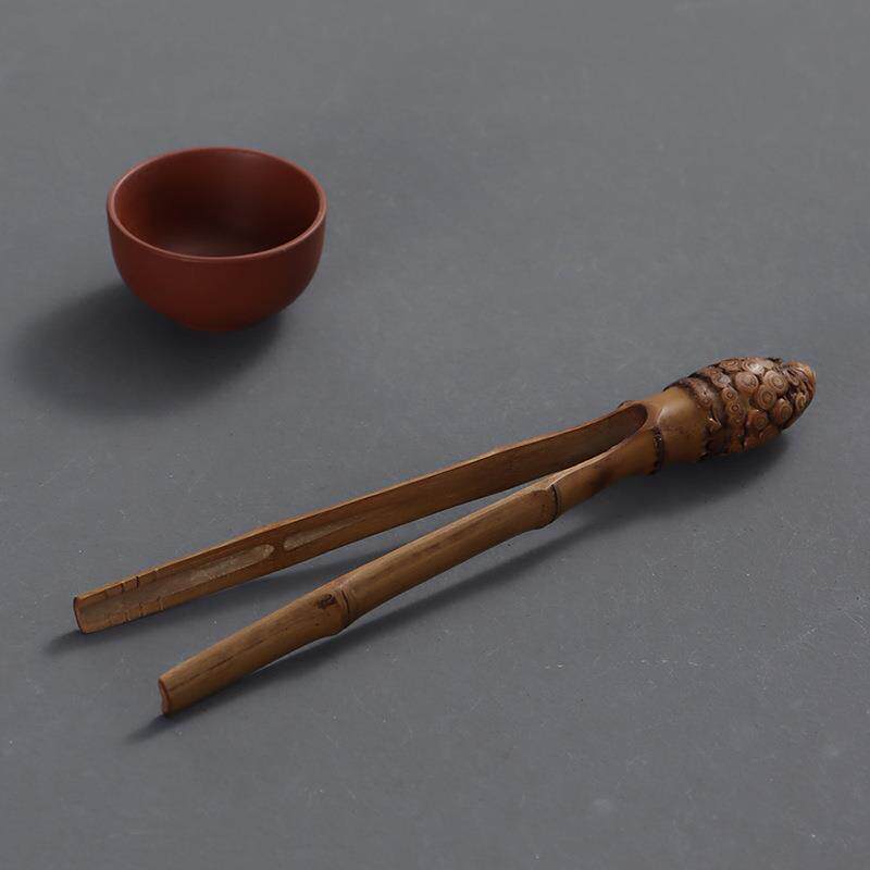 手工老煤竹制茶夹梅妃竹防烫杯夹竹镊子功夫茶具配件茶道六君子