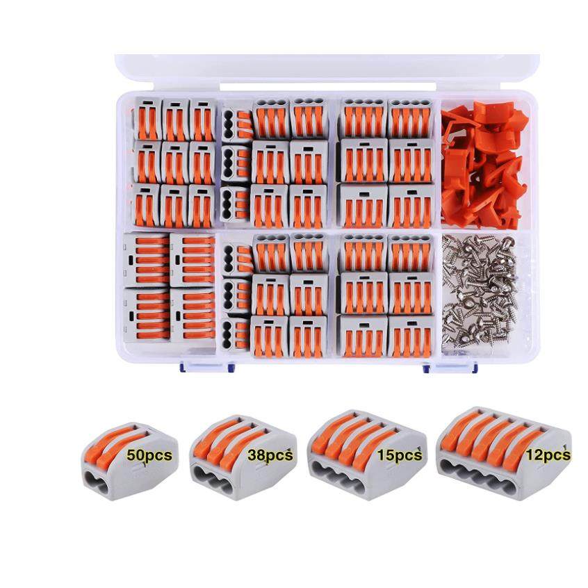 115PCS杠杆线连接器螺母套件带底座螺丝电气连接器2345导体组合