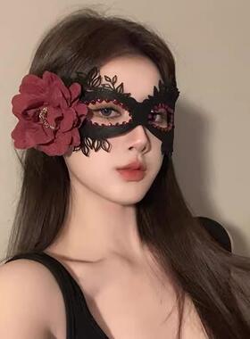 黑色花朵面具假面舞会装扮道具晚会神秘半脸面具眼罩化妆之夜面罩
