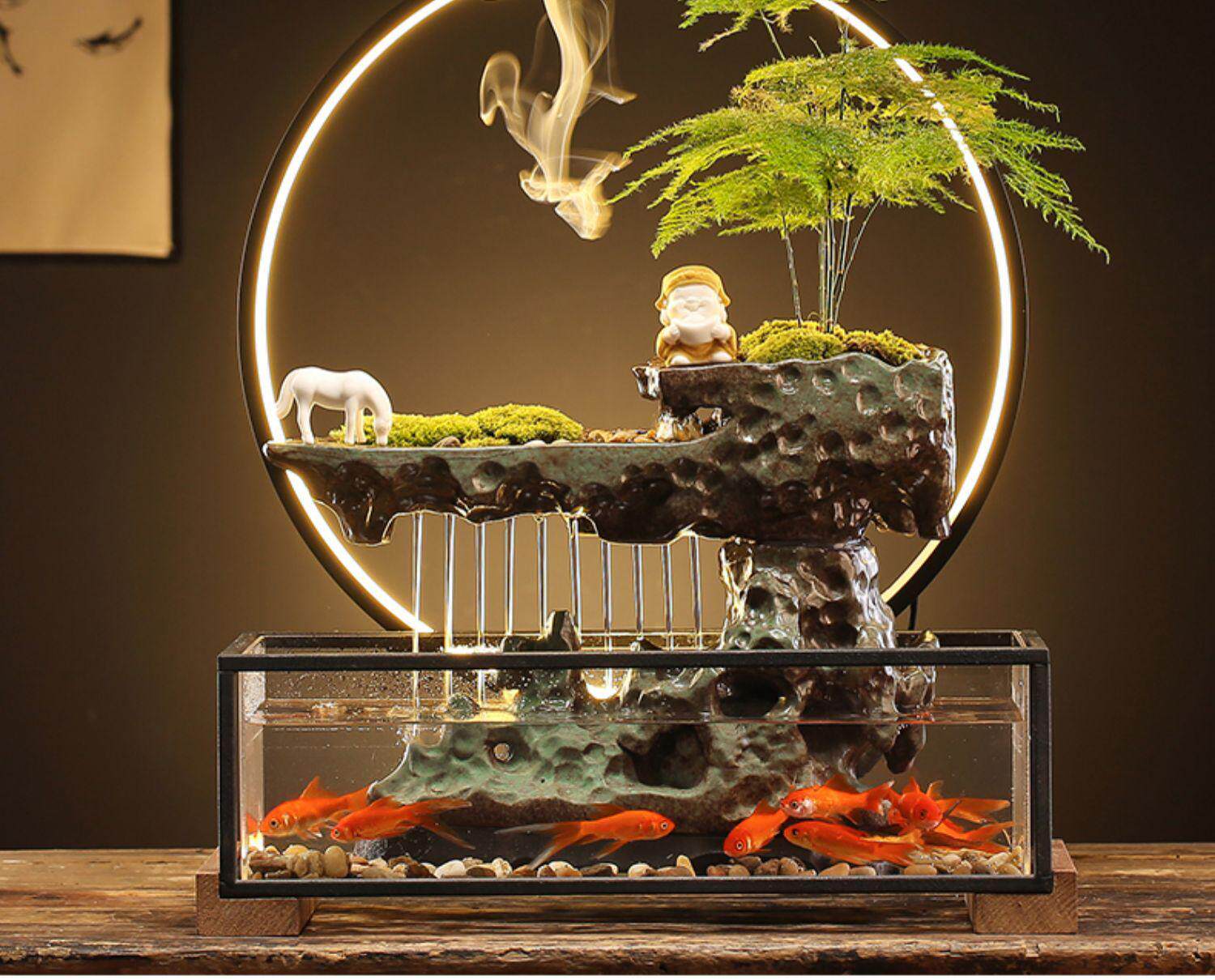 Декорации водные 循环流水器生财客厅创意摆件办公室小型鱼缸桌面景观招财开业礼品