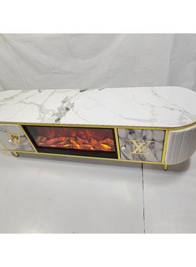 乾成轻奢大壁厅炉电视柜一体理石客装仿真火饰柜不A6668锈钢欧式