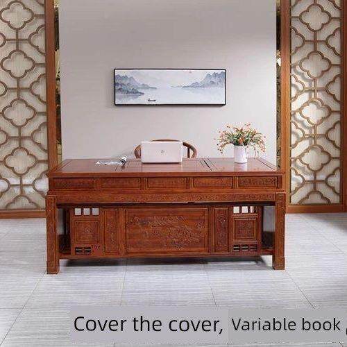 实木茶桌椅组合办公室家用榆木彷古茶几套装全自动功夫泡茶台加厚