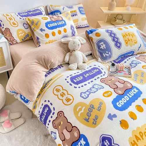 正品加清厚保暖牛奶绒四件小新双面法兰绒床上套用品冬季珊瑚三绒