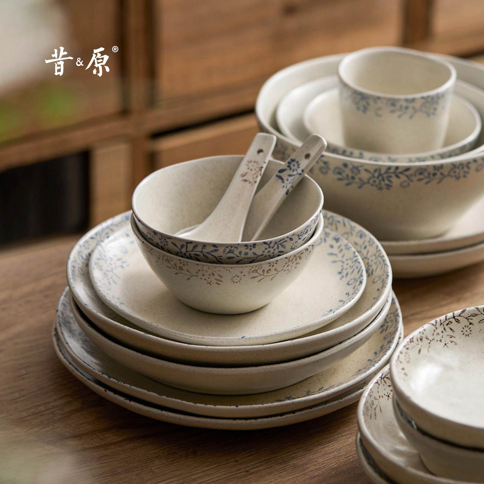 昔原 凡花 覆古手绘花边 细腻高级感餐具 不规则手工陶瓷碗盘套装